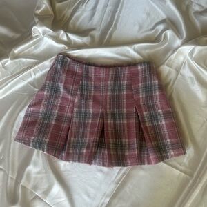 Pink Plaid Skirt Set